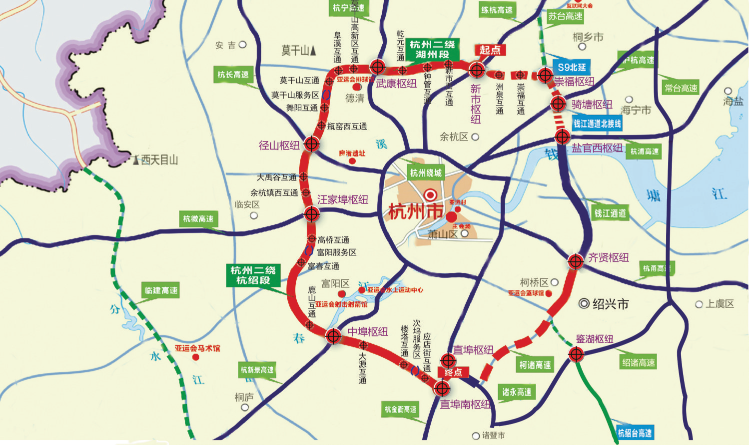 杭州二绕高速公路线路图.田兰芳 绘